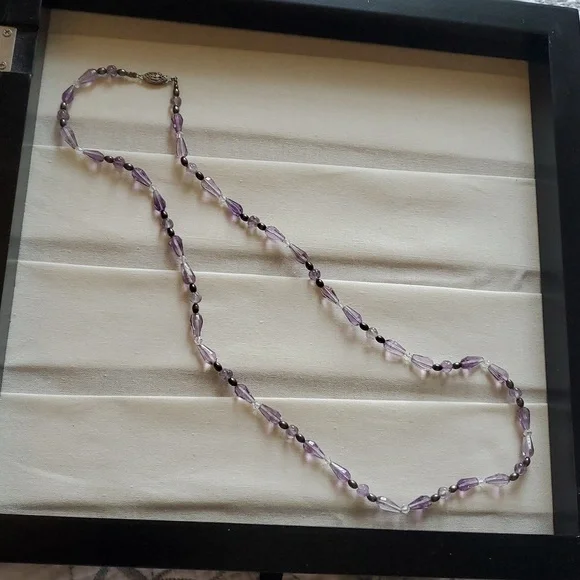 Ametist Genuine Sterling 925°Purple Beaded Necklace And Big Stone CZ